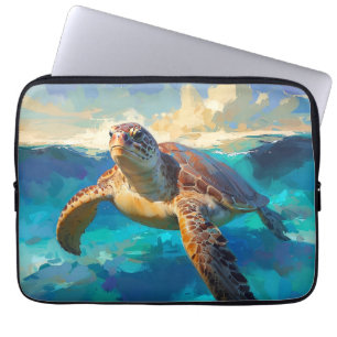 Sea Turtle in Vibrant Ocean Painting Laptop Sleeve