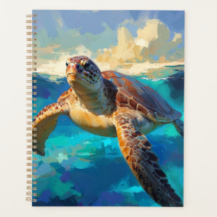 Sea Turtle in Vibrant Ocean Painting Planner