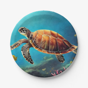 Sea Turtle in Watercolor Paper Plate