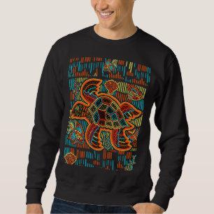 Sea Turtle Inspired By Mola Artwork of Panama Kuna Sweatshirt