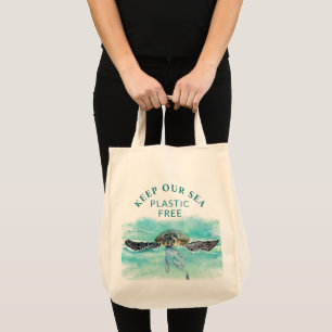 Sea Turtle KEEP OUR SEA PLASTIC FREE Conservation Tote Bag