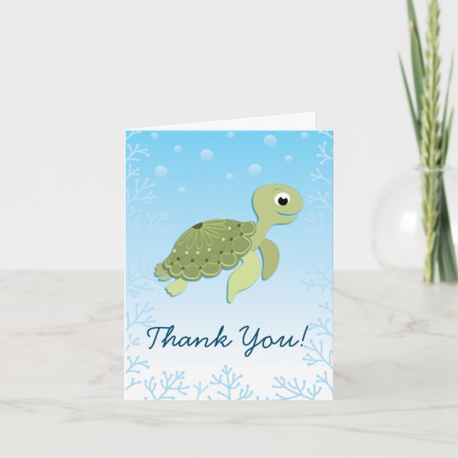 Sea Turtle Kid Cute Ocean Thank You Stationary Note Card (Front)