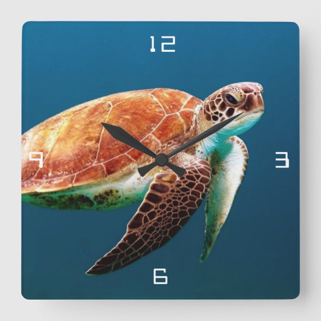 Sea Turtle Large Square Wall Clock (Front)