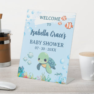 Sea Turtle Little Hatchling Baby Shower Welcome  Pedestal Sign