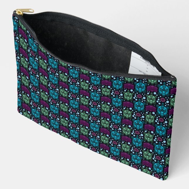 Sea Turtle & Lotus Flower Pattern  Accessory Pouch (Open)