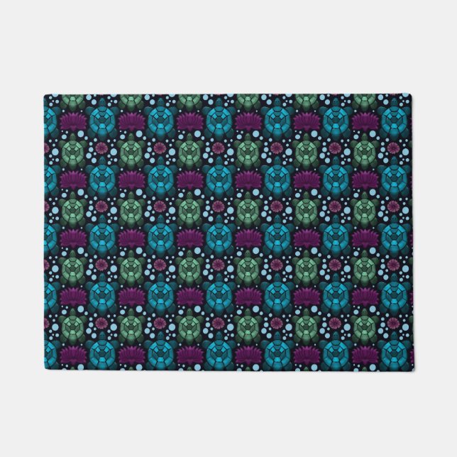 Sea Turtle & Lotus Flower Pattern  Doormat (Front)