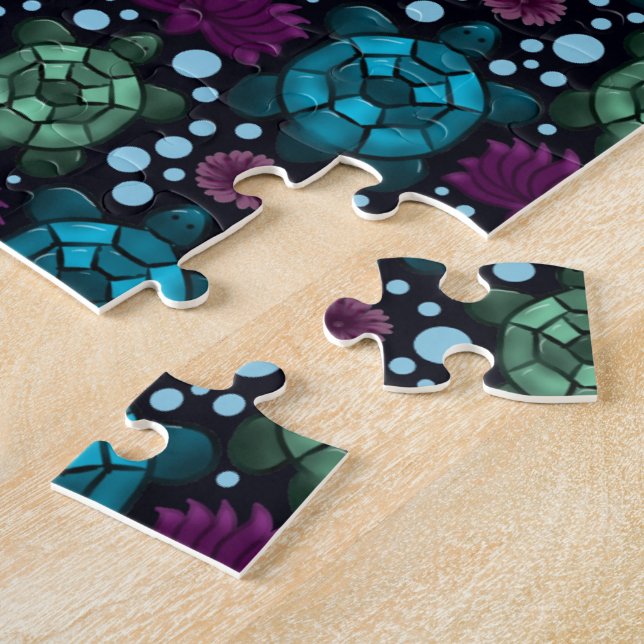 Sea Turtle & Lotus Flower Pattern  Jigsaw Puzzle (Side)