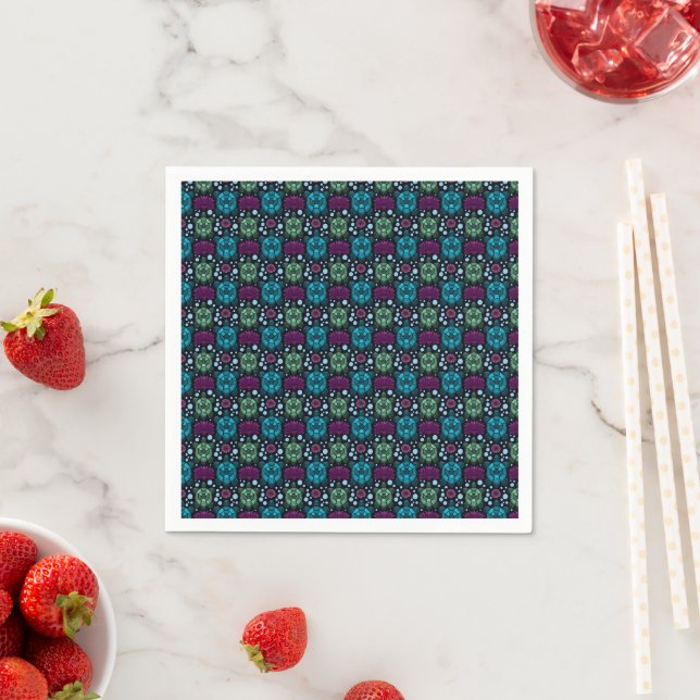 Sea Turtle & Lotus Flower Pattern  Napkin (Insitu)