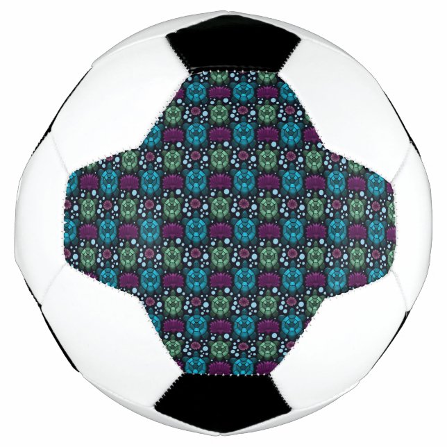 Sea Turtle & Lotus Flower Pattern  Soccer Ball (Front)