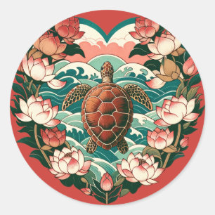 Sea Turtle Lotus Flower Seas Turtles               Classic Round Sticker
