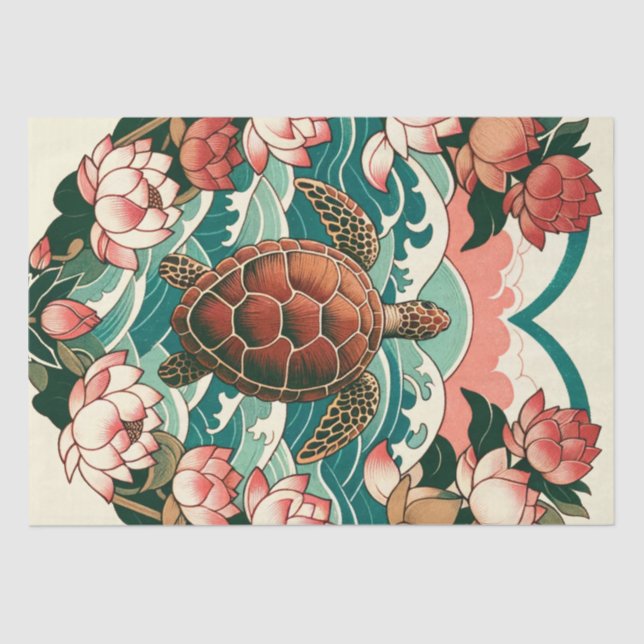 Sea Turtle Lotus Flower Seas Turtles               Tissue Paper (Front)