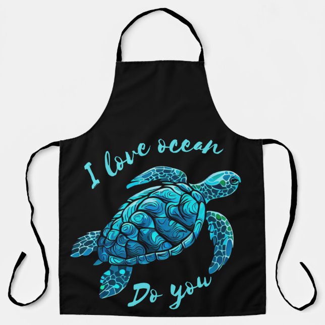 Sea Turtle love Ocean  Apron (Front)