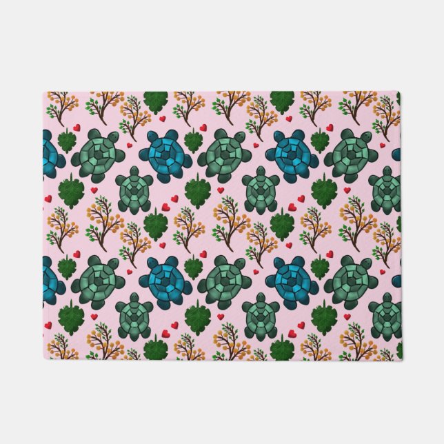 Sea Turtle Lover Gift, Cute Turtle Pattern, Marine Doormat (Front)