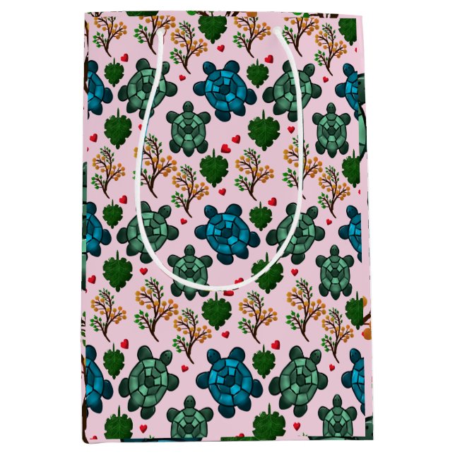 Sea Turtle Lover Gift, Cute Turtle Pattern, Marine Medium Gift Bag (Front)