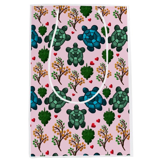 Sea Turtle Lover Gift, Cute Turtle Pattern, Marine Medium Gift Bag (Front)