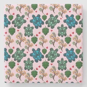 Sea Turtle Lover Gift, Cute Turtle Pattern, Marine Stone Coaster