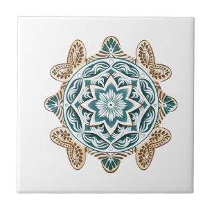 Sea Turtle Mandala Art Ceramic Tile