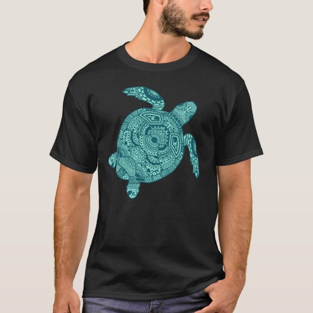 Sea Turtle Mandala Pattern T-Shirt (Front)
