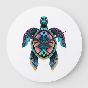 Sea Turtle Mandala Sea Ocean Animal Artwork Boho C Large Clock