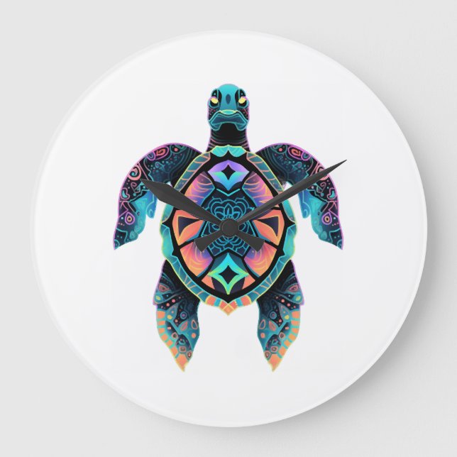 Sea Turtle Mandala Sea Ocean Animal Artwork Boho C Large Clock (Front)