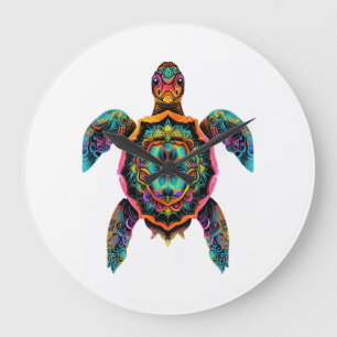 Sea Turtle Mandala Sea Ocean Animal Artwork Boho Large Clock