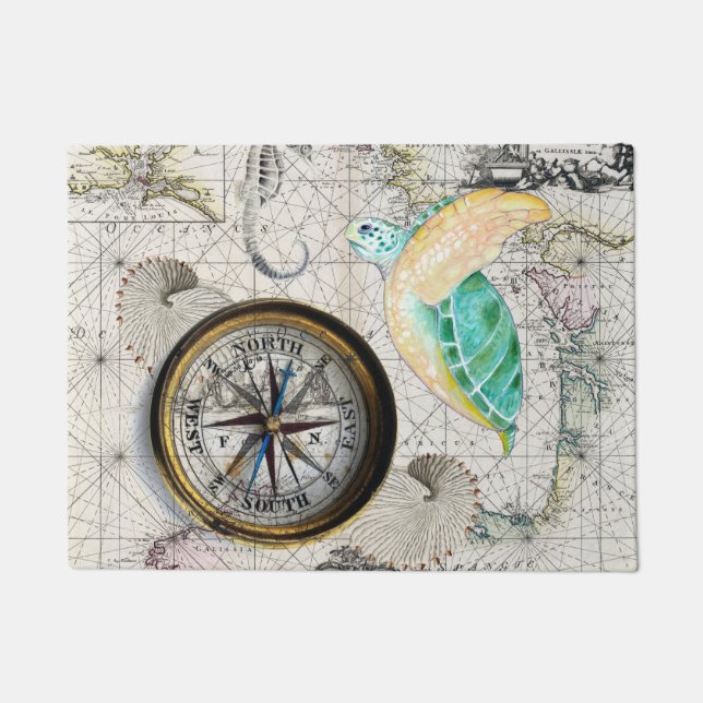 Sea turtle Map Beige Doormat (Front)