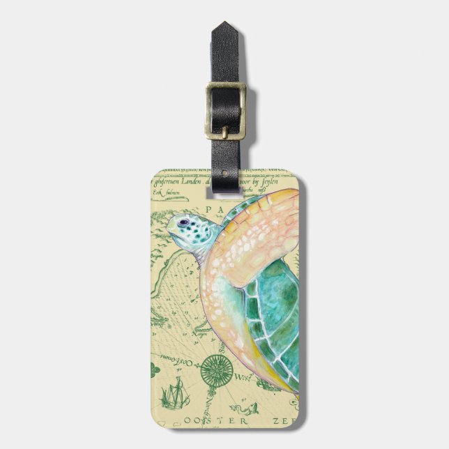 Sea Turtle Map Luggage Tag (Front Vertical)