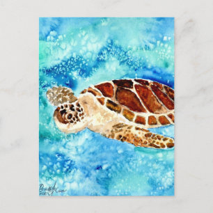 sea turtle marine sealife watercolor painting postcard