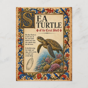 Sea Turtle, Mediaeval Bestiary Art Postcard