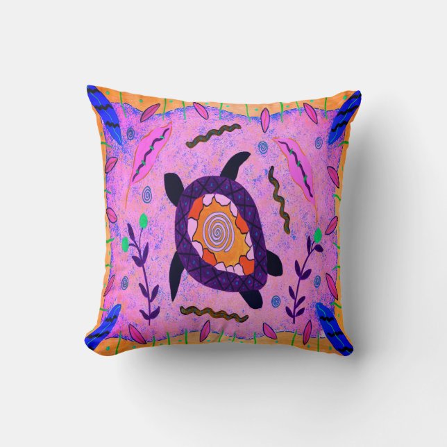 Sea Turtle Medicine Throw Pillow (Front)