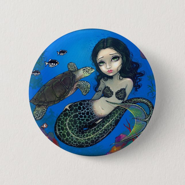 "Sea Turtle Mermaid" Button (Front)