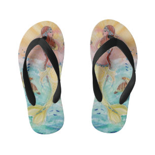 Sea turtle mermaid by Renee Lavoie Kid's Thongs