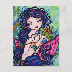 Sea Turtle Mermaid Fantasy Marine Art Postcard