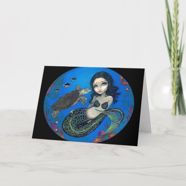 "Sea Turtle Mermaid" Greeting Card (Front)