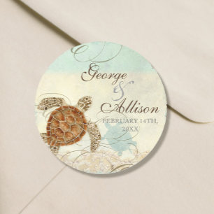 Sea Turtle Modern Coastal Ocean Beach Swirls Style Classic Round Sticker
