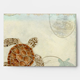 Sea Turtle Modern Coastal Ocean Beach Swirls Style Envelopes