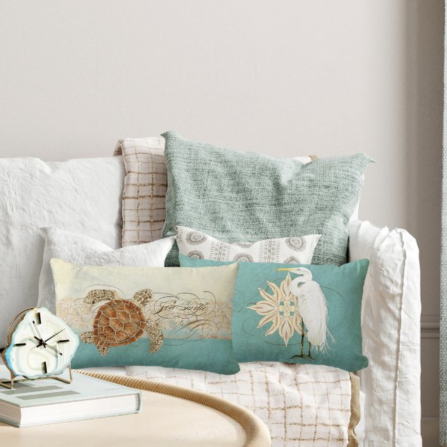 Sea Turtle Modern Coastal Ocean Beach Swirls Style Lumbar Cushion (Creator Uploaded)