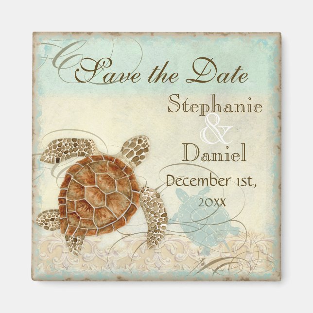 Sea Turtle Modern Coastal Ocean Beach Swirls Style Magnet (Front)