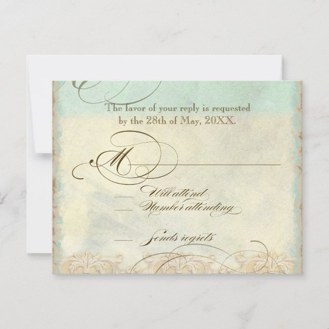Sea Turtle Modern Coastal Ocean Beach Swirls Style RSVP Card (Front)