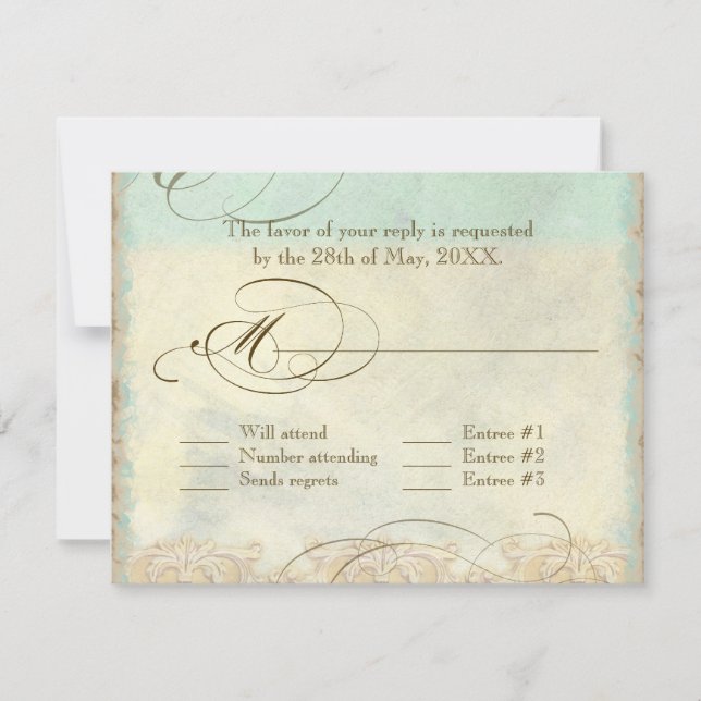 Sea Turtle Modern Coastal Ocean Beach Swirls Style RSVP Card (Front)