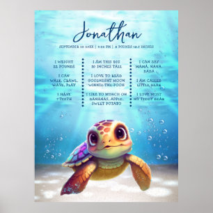 Sea Turtle Modern Cute 1st Birthday Milestone Poster