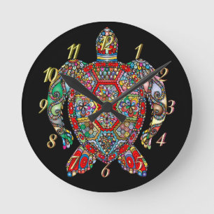 Sea turtle mosaic boho colourful  round clock