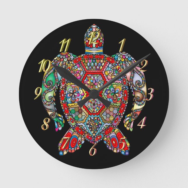 Sea turtle mosaic boho colourful  round clock (Front)