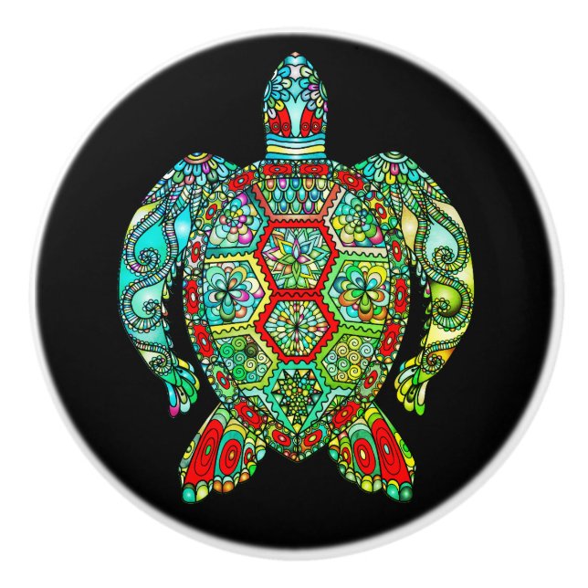 Sea turtle mosaic ceramic knob (Front)