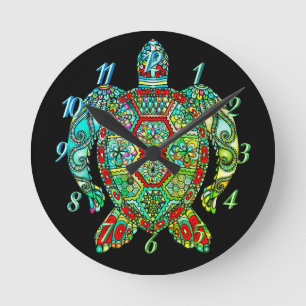 Sea turtle mosaic round clock