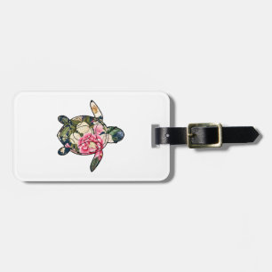 Sea Turtle navy floral Luggage Tag