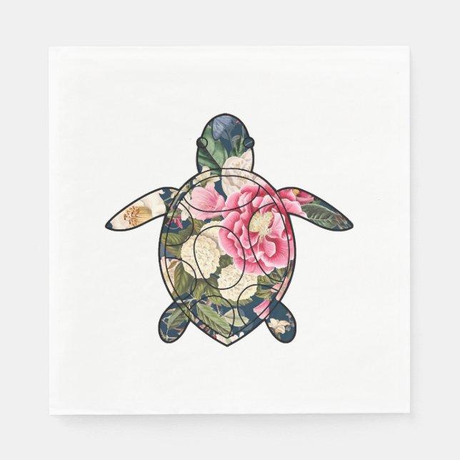 Sea Turtle navy floral Napkin (Front)