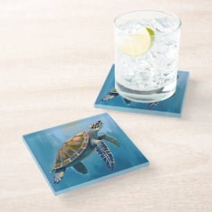 Sea Turtle Ocean Animal Watercolor Glass Coaster