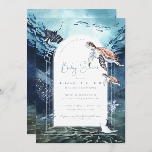 Sea Turtle Ocean Baby Shower Invitation (Front/Back)
