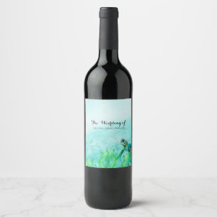 Sea Turtle Ocean Beach Art Custom Wedding Wine Label